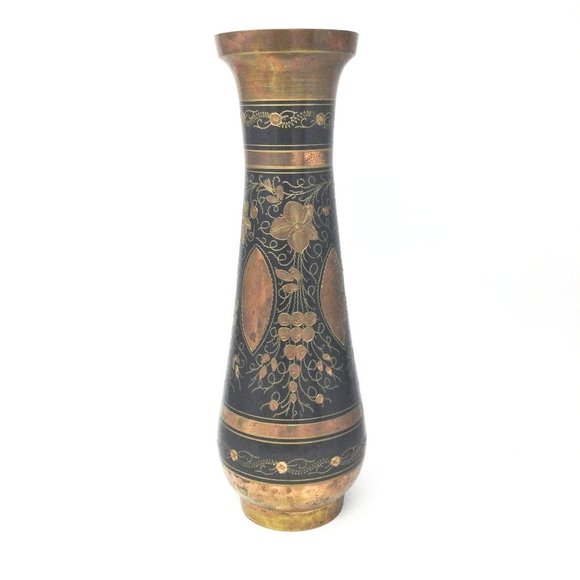 Copper Decorative Vase Vintage Hand Etched India